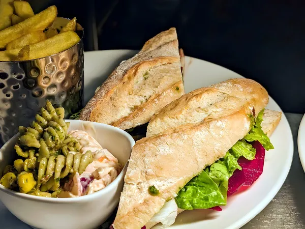 Toasted sandwich with homemade salads