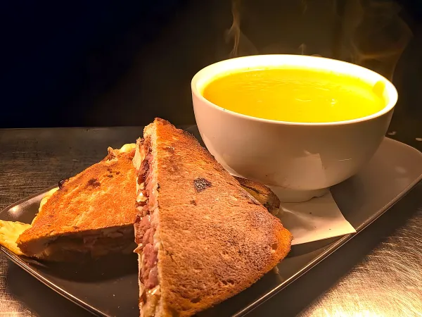 Soup of the day with a toasted sandwich