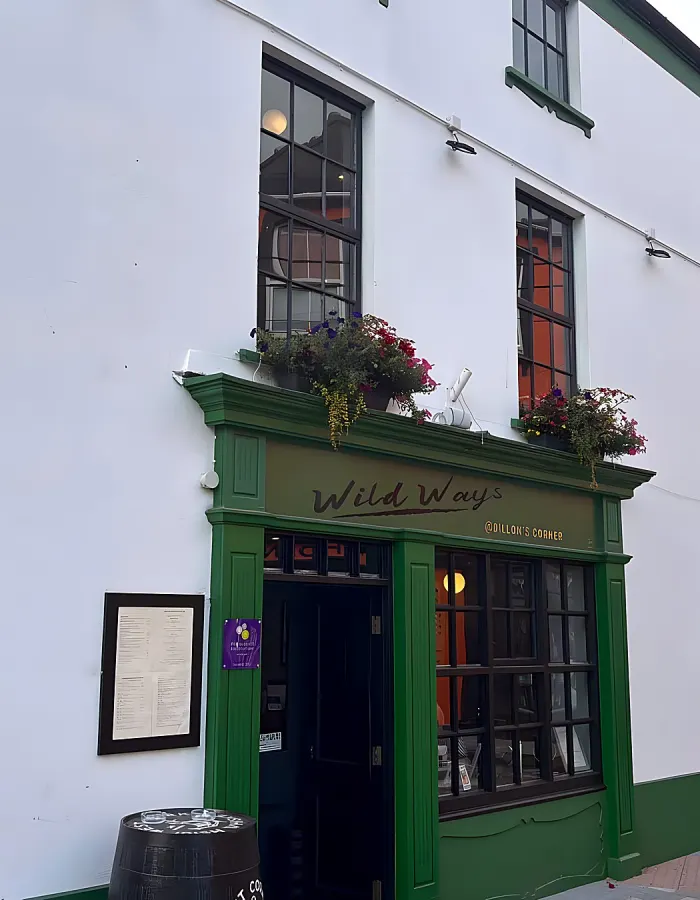 The green shopfront of Wild Ways at Dillon's Corner on Bridge Street, Skibbereen